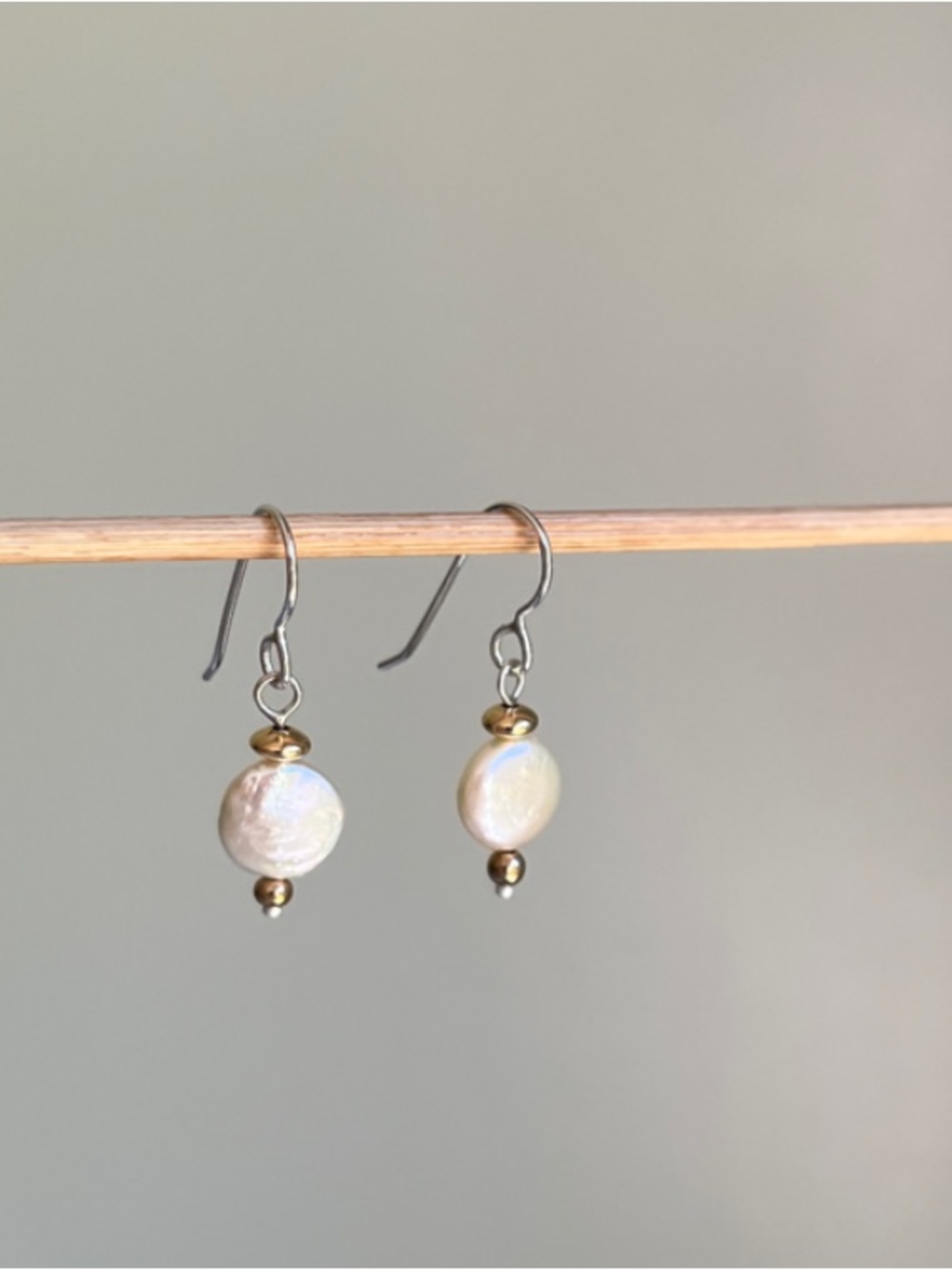 Coin Pearl Drop Earrings - White and Gold
